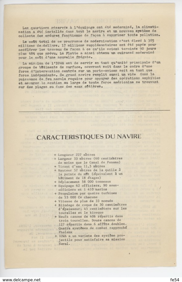 ° Cuirassé Américain USS IOWA ° Escale Au Port Du Havre En Septembre 1985 ° 2 Documents ° - Documentos Históricos