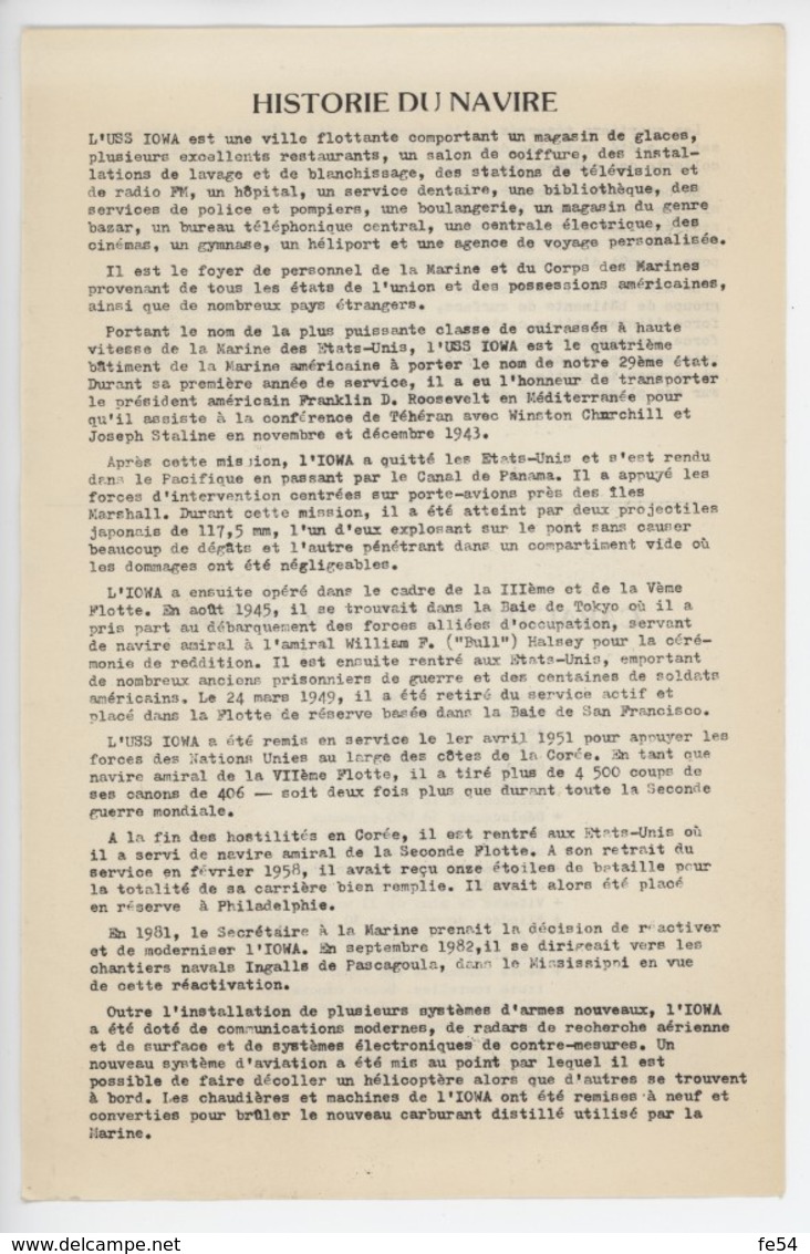 ° Cuirassé Américain USS IOWA ° Escale Au Port Du Havre En Septembre 1985 ° 2 Documents ° - Documentos Históricos