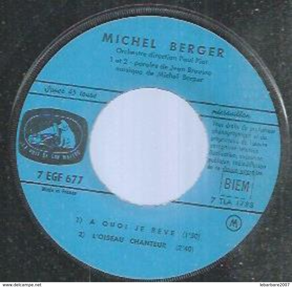 45 Tours EP - MICHEL BERGER -  VOIX 677  -   " A QUOI JE REVE " + 3   ( Sans Pochette ) - Autres - Musique Française