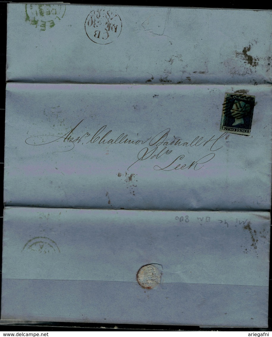 GREAT BRITAIN 1853 COVER SENT IN 30/11/1853 FROM LEER WITH TWOPENCE BLUE IMPERF MI No 4cVF!! - Briefe U. Dokumente