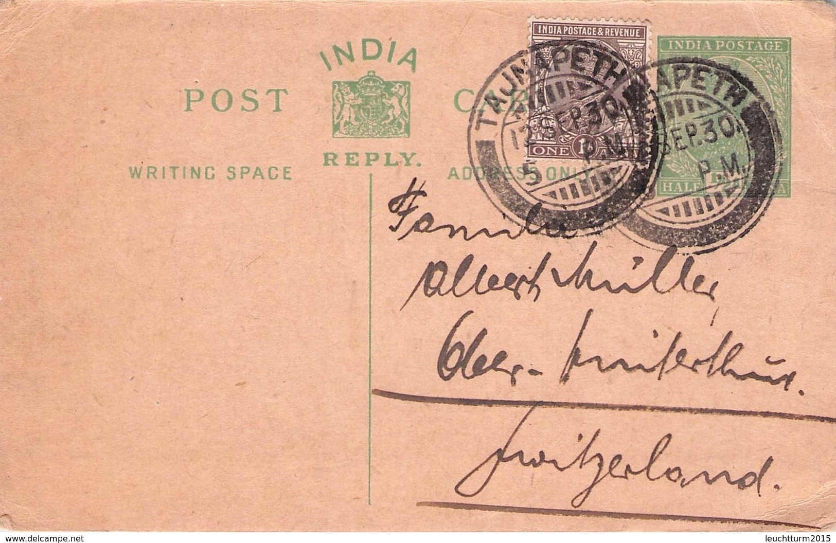 INDIA - POSTCARD/REPLY 1930 In Die SCHWEIZ /ak533 - 1911-35 Koning George V