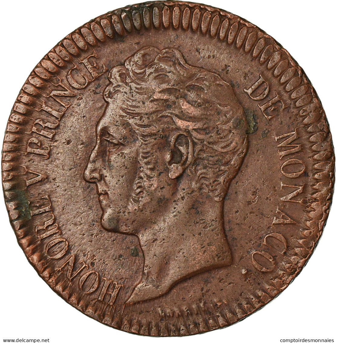 Monnaie, Monaco, Honore V, Decime, 1838, Monaco, TTB+, Cuivre, Gadoury:105 - 1819-1922 Honoré V, Charles III, Albert I