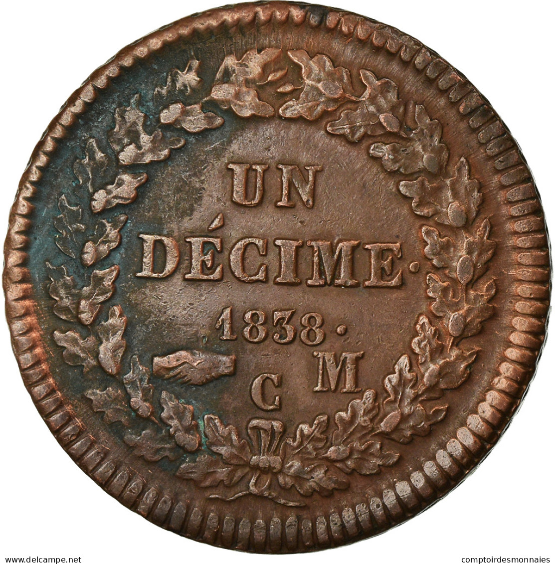 Monnaie, Monaco, Honore V, Decime, 1838, Monaco, TTB+, Cuivre, Gadoury:105 - Charles III.