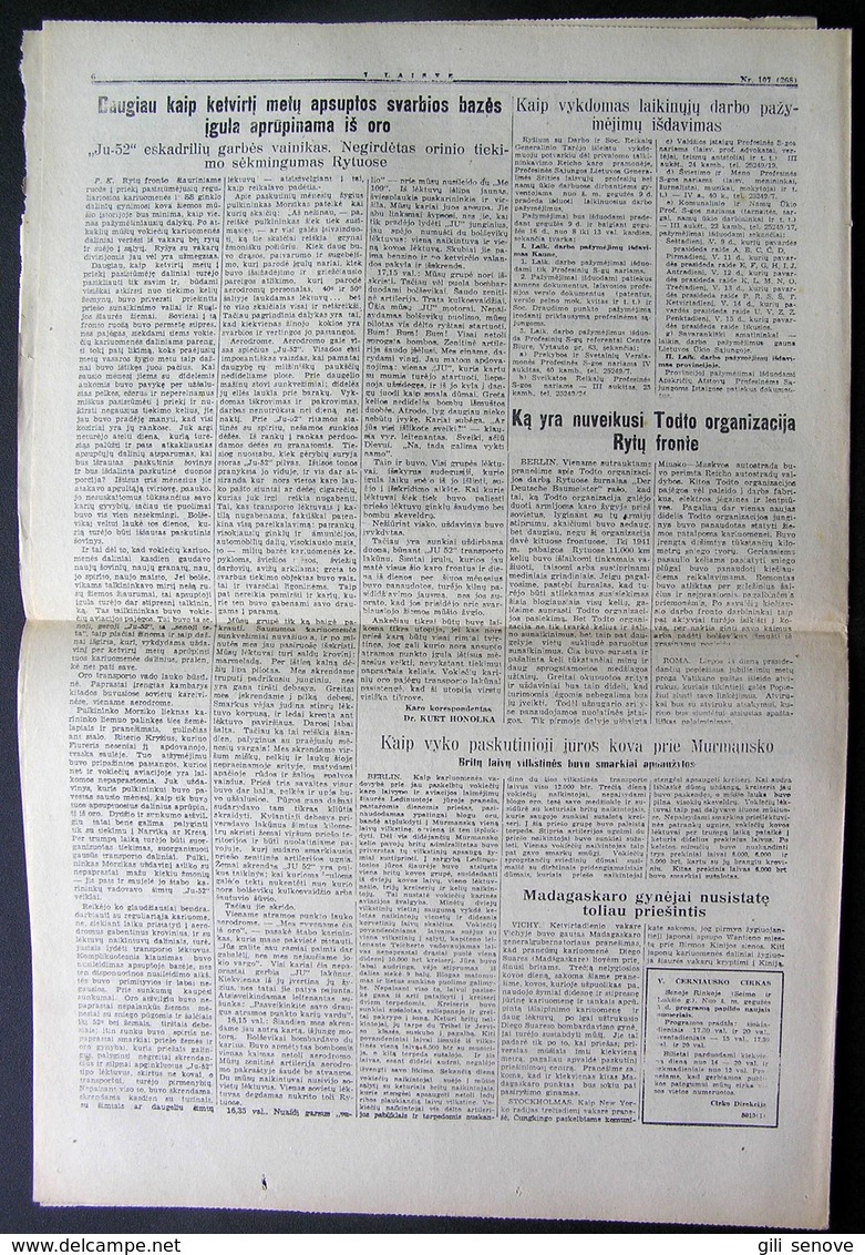 Lithuanian Newspaper/ Į Laisvę No. 107 1942.05.08 - Informations Générales