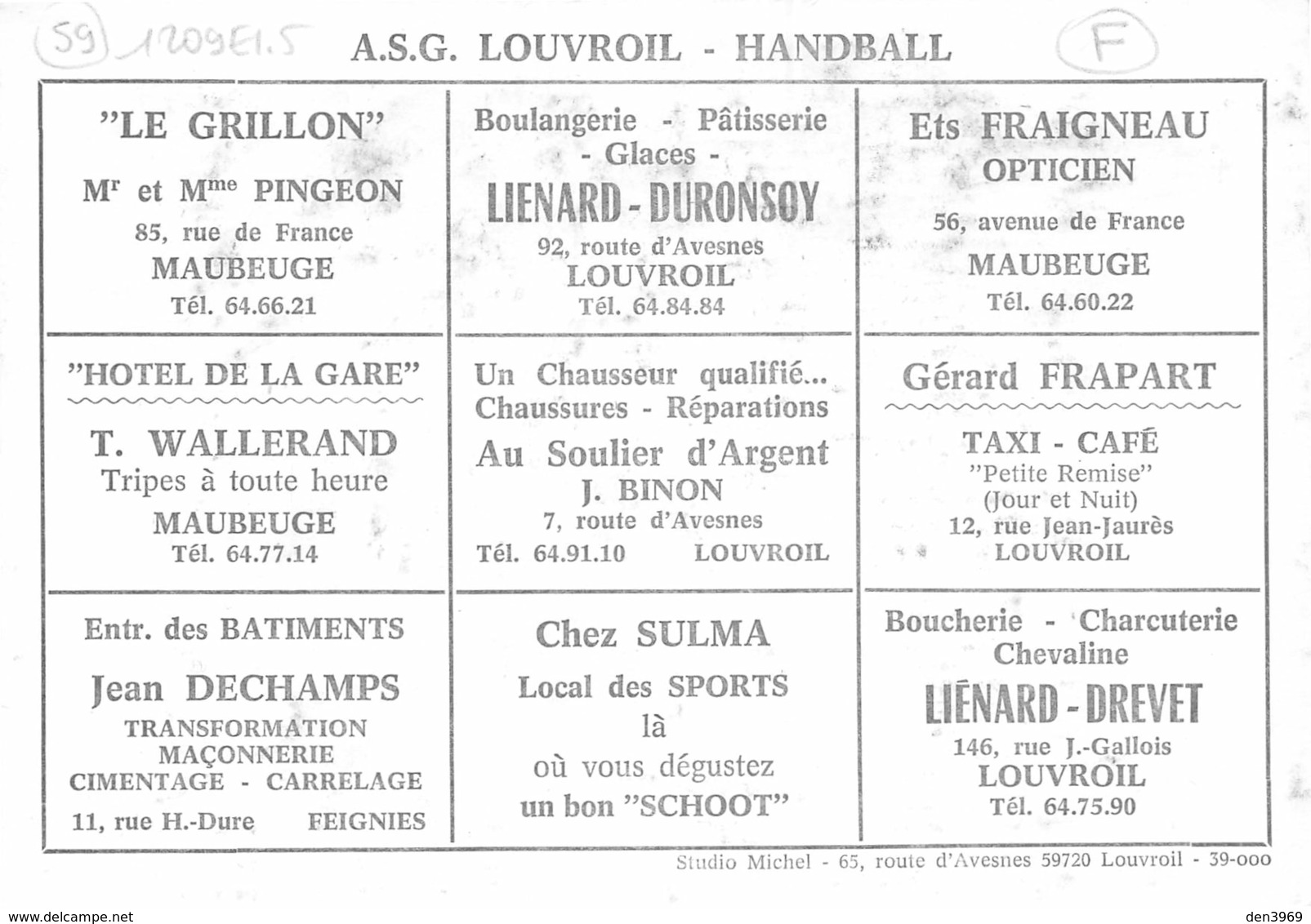 LOUVROIL - A.S.G. Louvroil - Handball - Photo Studio Michel - Pub. Hôtel De La Gare, Au Soulier D'Argent, Chez Sulma... - Louvroil