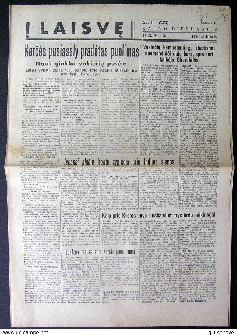 Lithuanian Newspaper/ Į Laisvę No. 111 1942.05.13 - Allgemeine Literatur