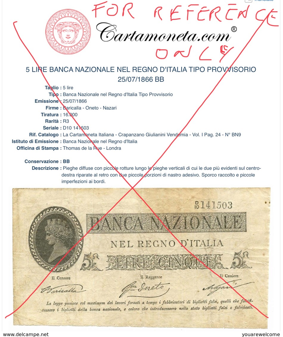 Banca Nazionale Nel Regno D‘ Italia 1866 RARE Thomas De La Rue Vignette Die Proof(Italy PMG Banknote Saggio Prove - Autres & Non Classés