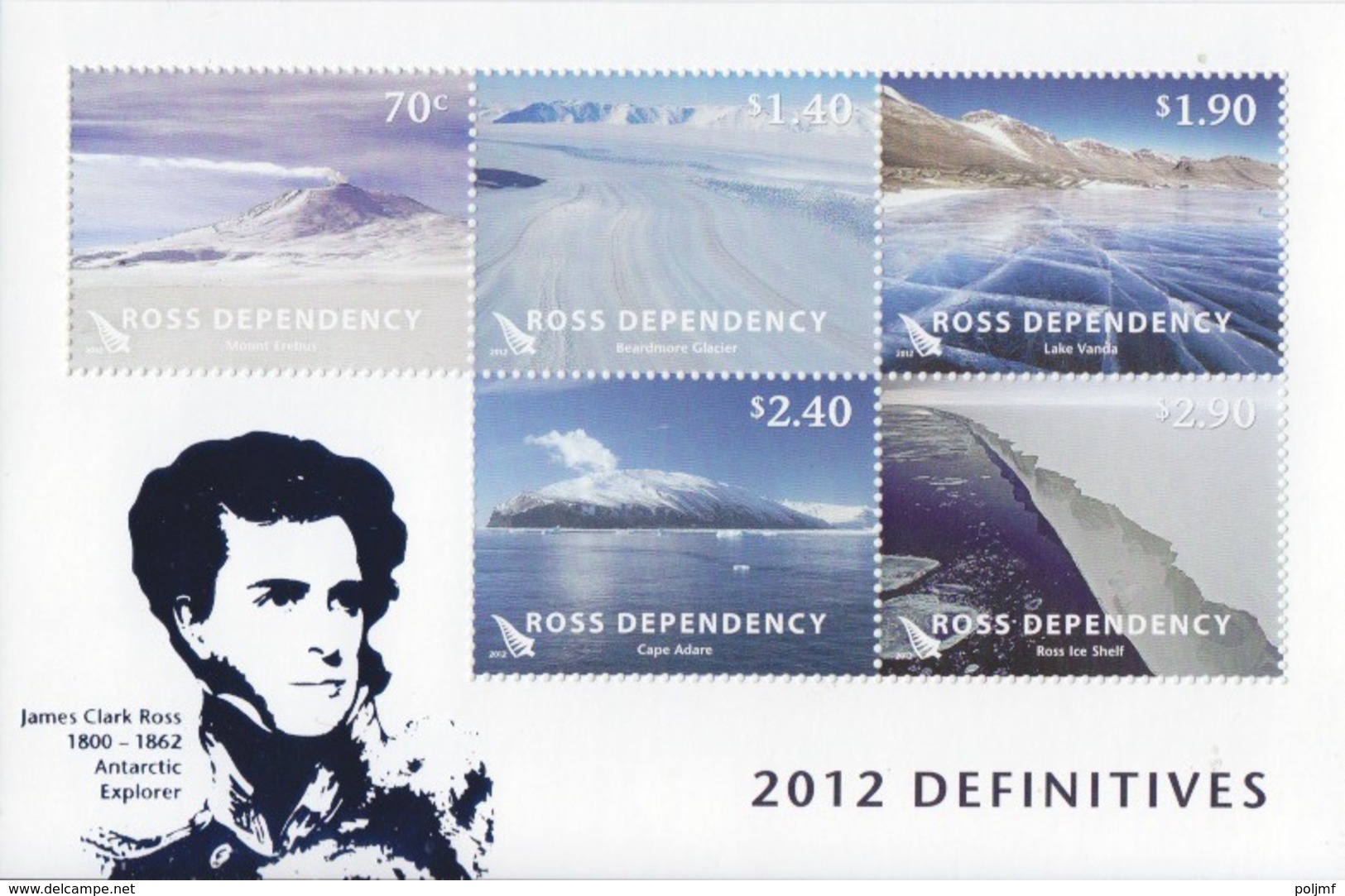 Ross, N° 135 à 139 + Bloc N°5 (J.C. Ross, Mont Erebus, Glacier Beardmore, Lac Vanda, Cap Adare, Banquise ...) Neuf ** - Unused Stamps
