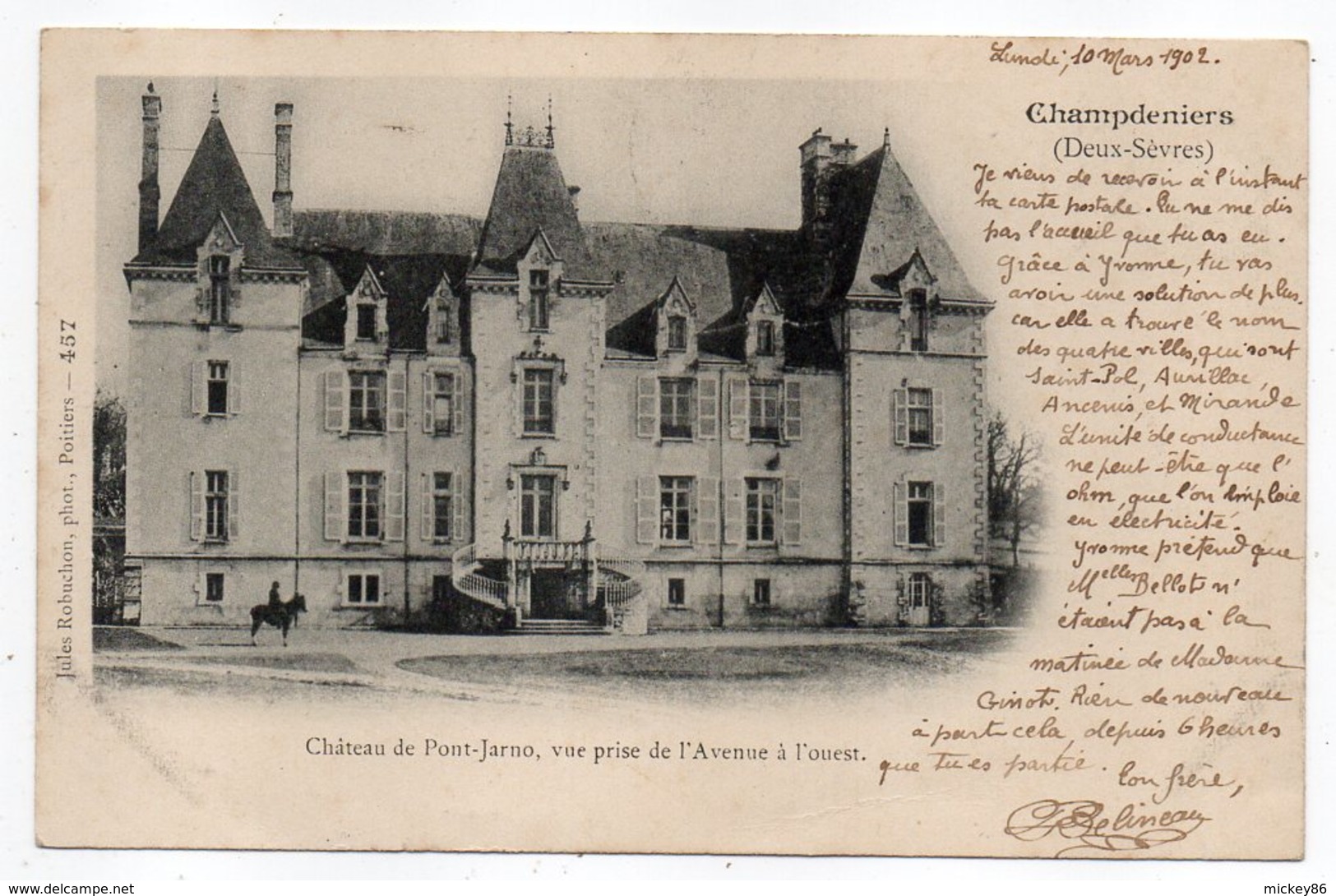 CHAMPDENIERS -- 1902--Chateau De Pont-Jarno (petite Animation)-Vue Prise De L'avenue à L'Ouest .................à Saisir - Champdeniers Saint Denis