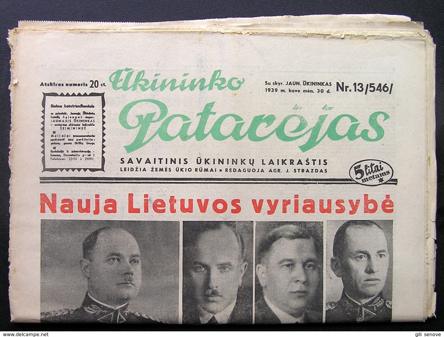 Lithuanian Newspaper/ Ūkininko Patarėjas No. 13 (546) 1939.03.30 - Allgemeine Literatur