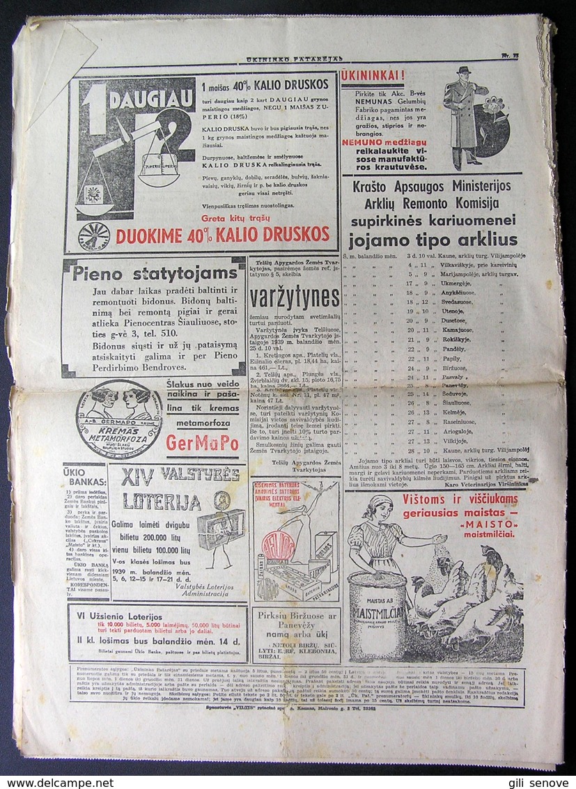 Lithuanian Newspaper/ Ūkininko Patarėjas No. 13 (546) 1939.03.30 - Informations Générales