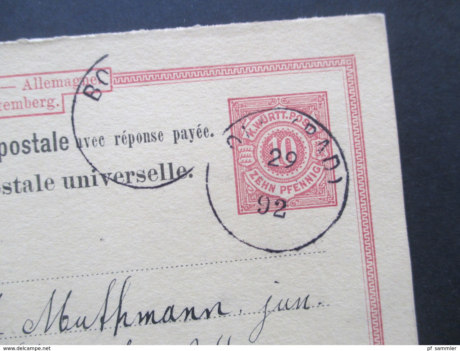 AD Württemberg 1892 Ganzsache / Doppelkarte Stempel Boll (Bad) Nach Elberfeld Rheinpreussen - Postal  Stationery