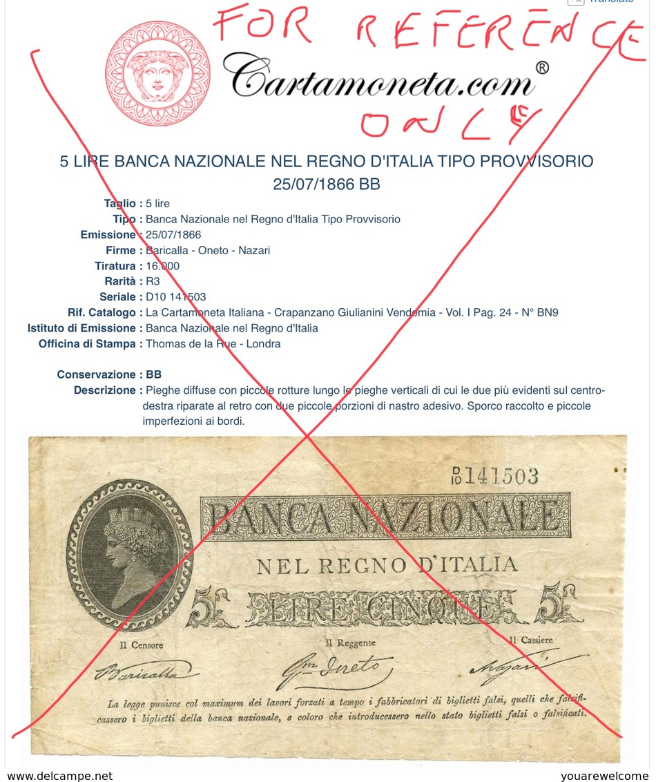 Banca Nazionale Nel Regno D‘ Italia 1866 RARE Thomas De La Rue Vignette Die Proof(Italy PMG Banknote Saggio Prove - Otros & Sin Clasificación