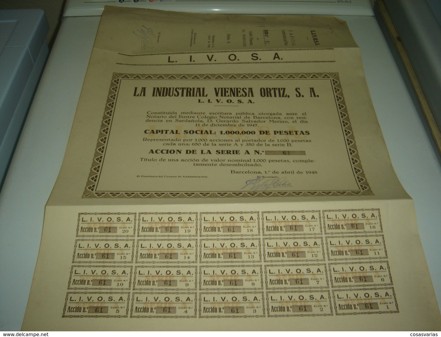 EL BURRITO RESTAURANTE BAR - Acción De 1000 Pesetas - Sitges, 30 Septiembre 1967 Original ACTION AKTION - Toerisme