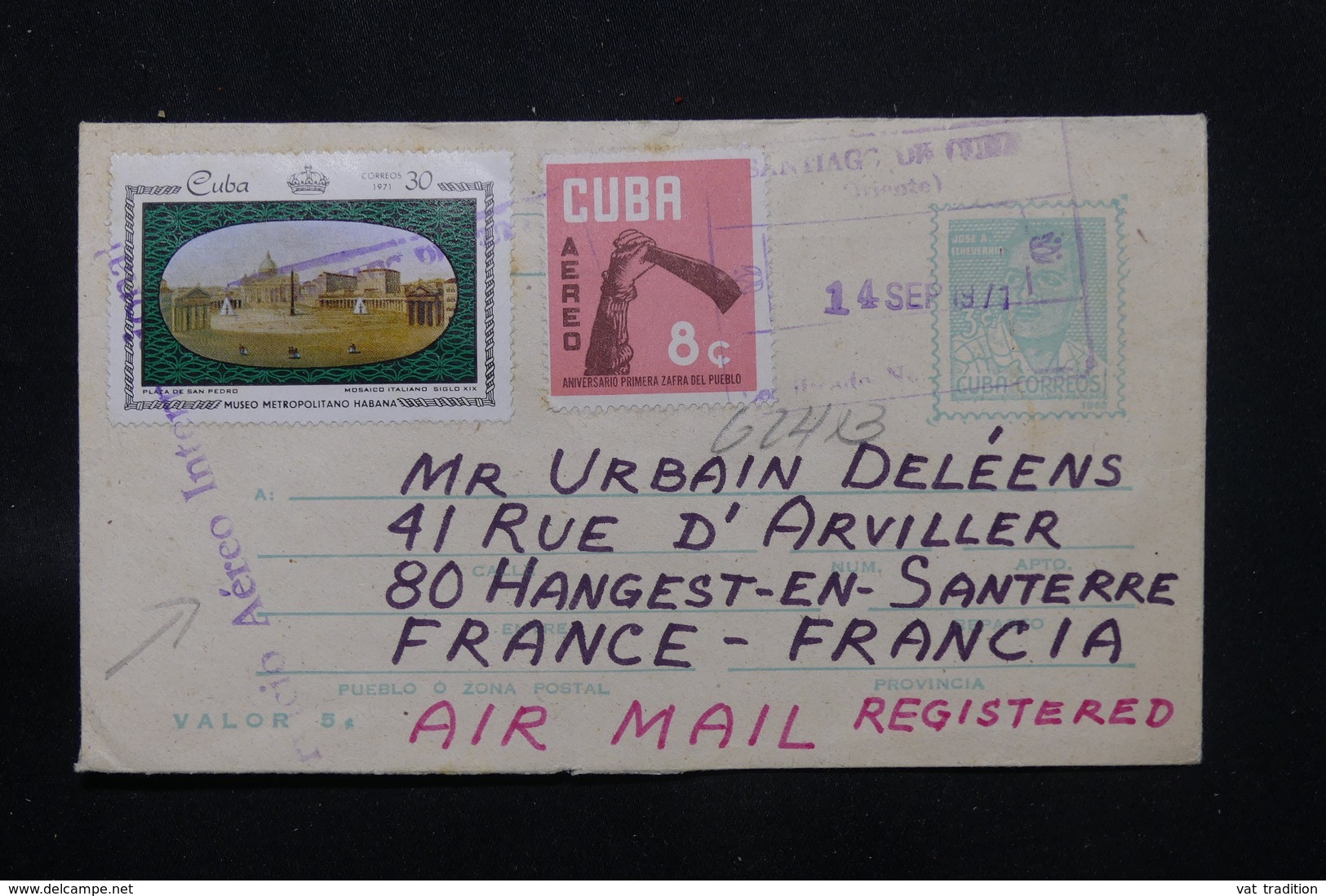 CUBA - Entier Postal + Compléments De Santiago De Cuba Pour La France En 1971 En Recommandé - L 59835 - Lettres & Documents
