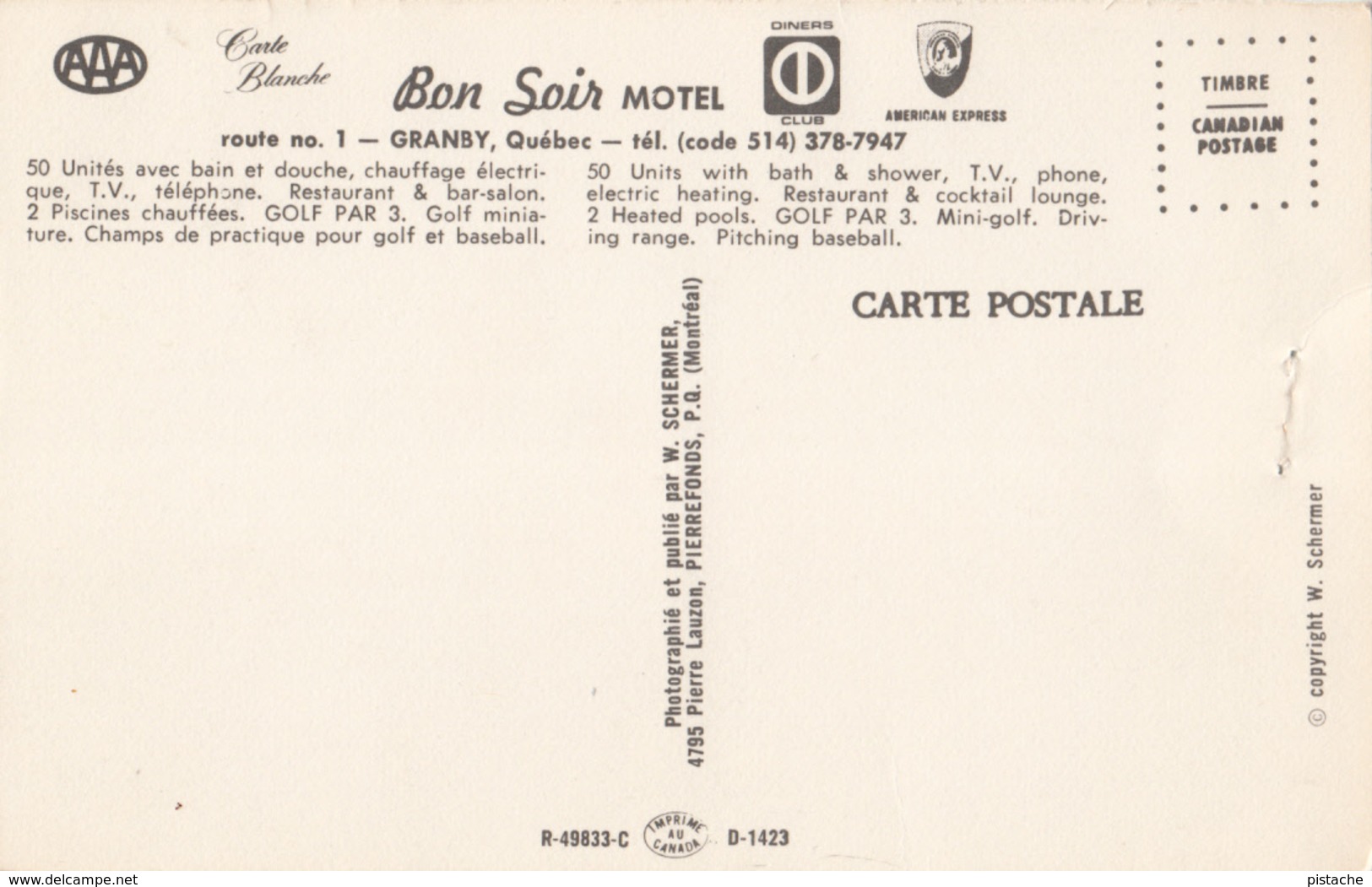 Granby Québec Canada - Bon Soir Motel Hotel - Unused - 2 Scans - Granby