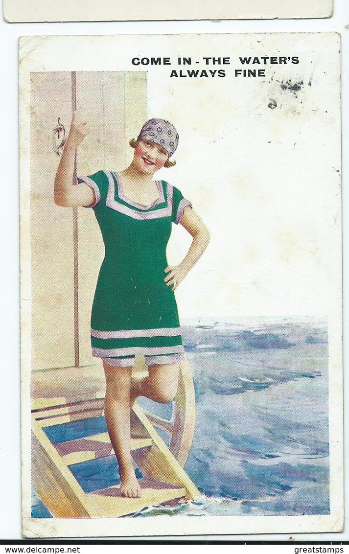 Postcard Humorous  Come In The Water's Always Fine. Posted 1928 - Humorous Cards