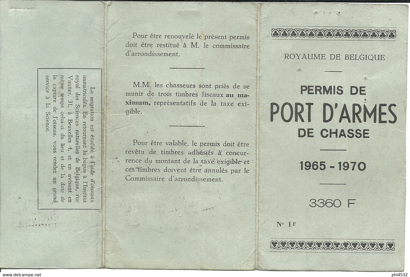 Permis De Port D'armes De Chasse 1965 1970 - Historische Dokumente