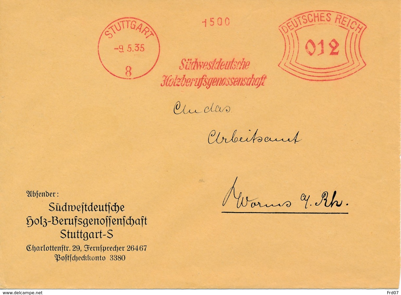 Allemagne – EMA 1935 – Holzberufsgenossenschaft - Association Professionnelle Du Bois - Maschinenstempel (EMA)