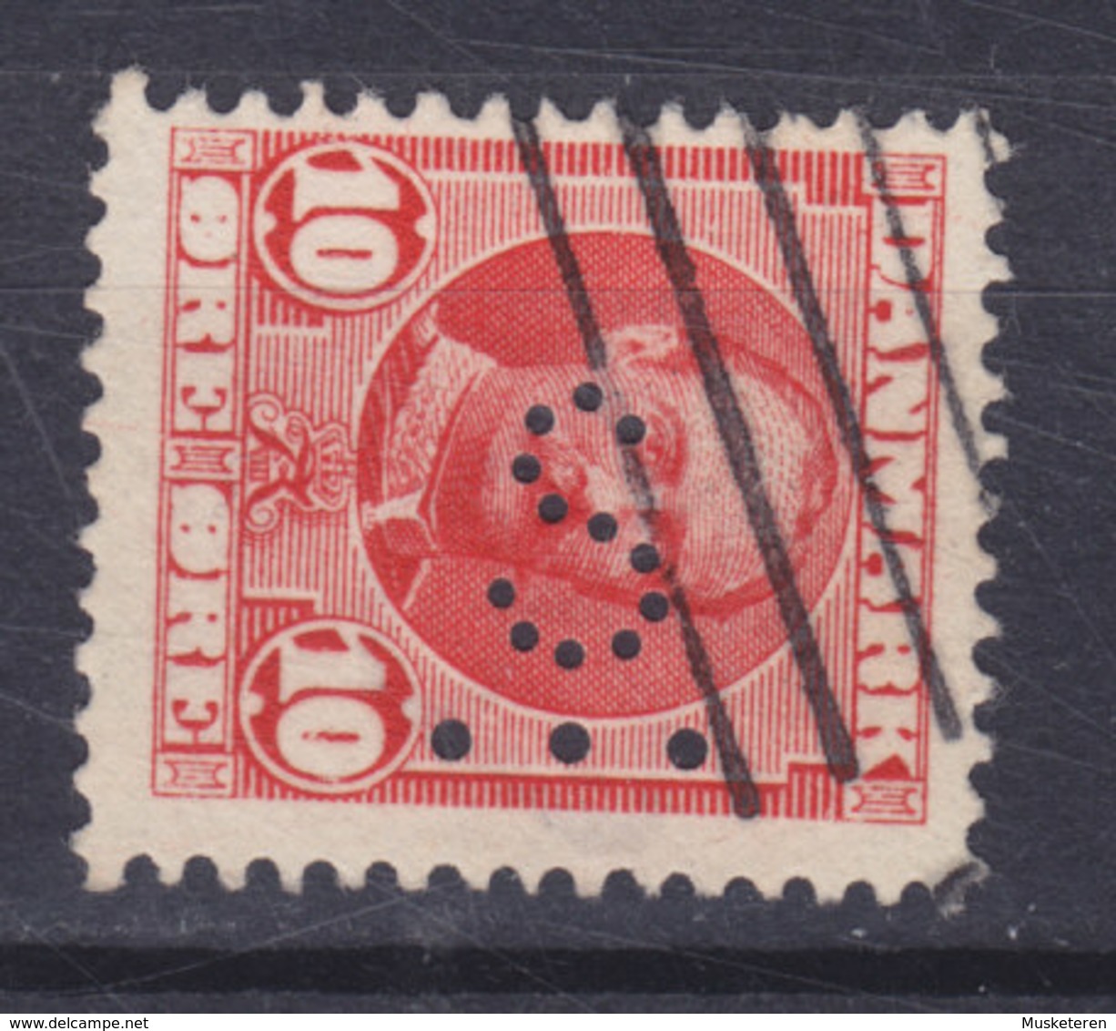 Denmark Perfin Perforé Lochung (S07) 'S...' Robert Th. Schrøder, København King König Fr. VIII. Stamp (2 Scans) - Variedades Y Curiosidades