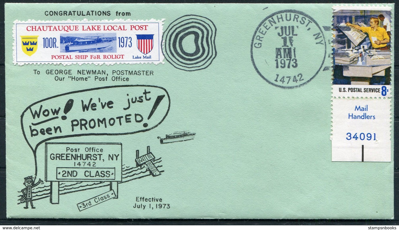 1973 USA Chautauque Lake Local Post Cover. Greenhurst N.Y. - Postes Locales