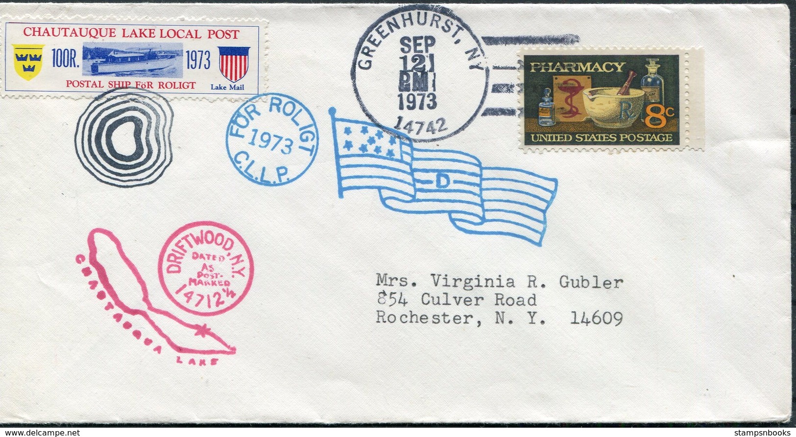 1973 USA Chautauque Lake Local Post Cover. Greenhurst N.Y. - Sellos Locales