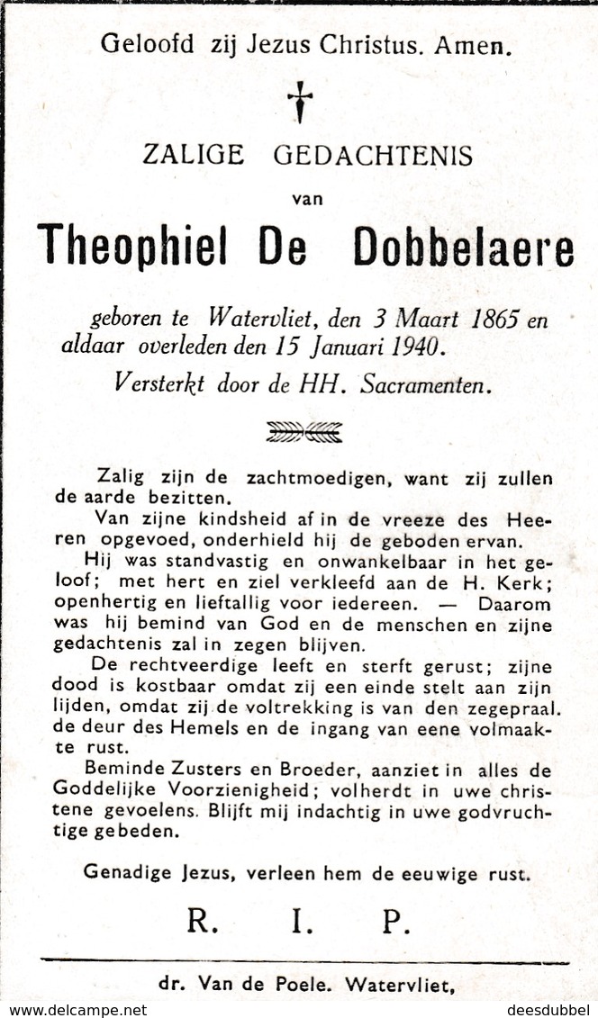 T. DE DOBBELAERE °WATERVLIET 1865 +1940 - Devotion Images