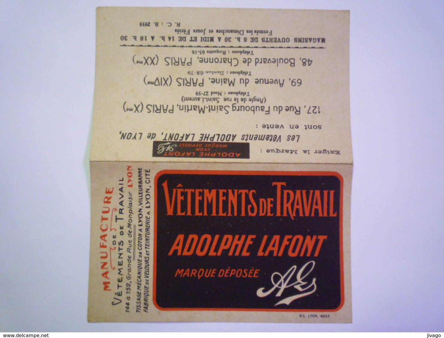 2020 - 5454  CALENDRIER PUB  2 Volets 1931  (Vêtements De Travail Adolphe LAFONT  Lyon)   XXX - Grossformat : 1921-40