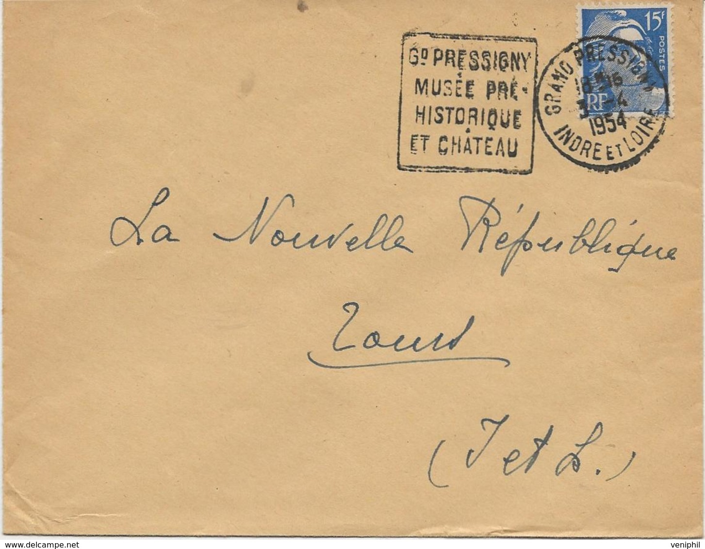 LETTRE OBLITERATION DAGUIN -  GRAND PRESSIGNY -MUSEE PREHISTORIQUE ET CHATEAU - INDRE ET LOIRE - 1954 - Maschinenstempel (Sonstige)