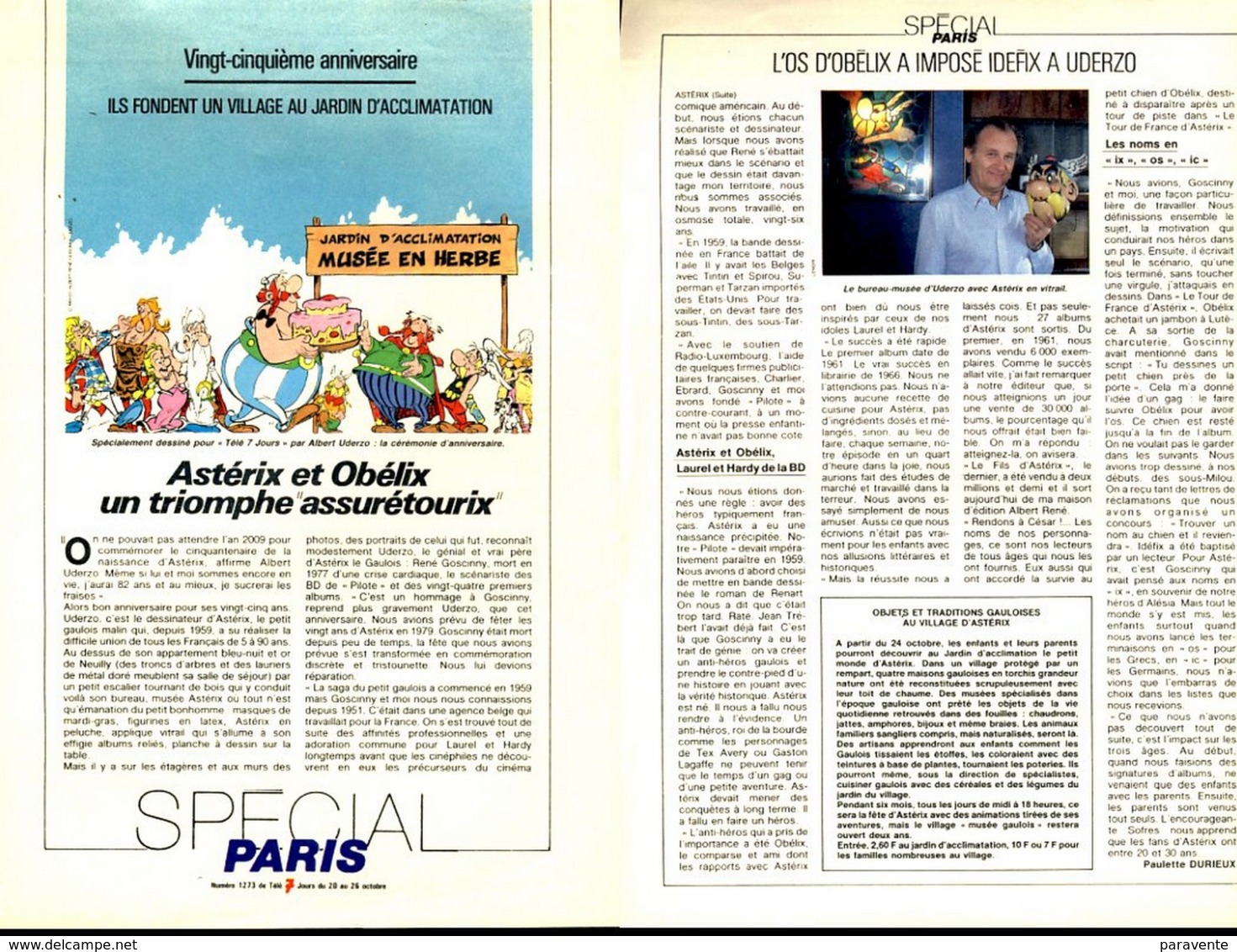 ASTERIX : Page Presse Magazine TELE7JOURS 1979 , Jardins D'acclimatatioon - Astérix