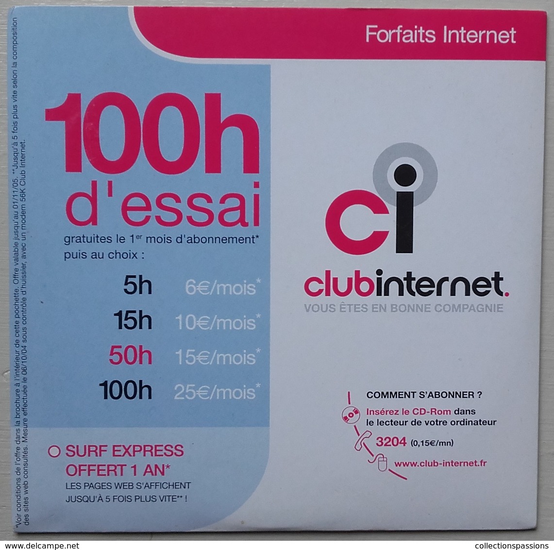 - Pochette CD ROM De Connexion Internet - CLUB INTERNET - - Kit De Conección A Internet