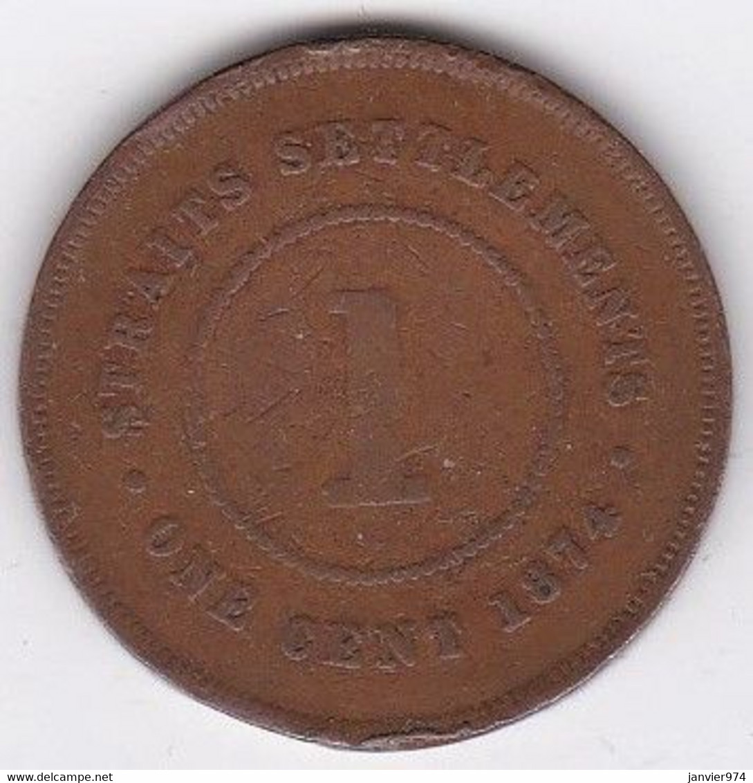 Straits Settlements 1 Cent 1874 Victoria, En Bronze, KM# 9 - Kolonies