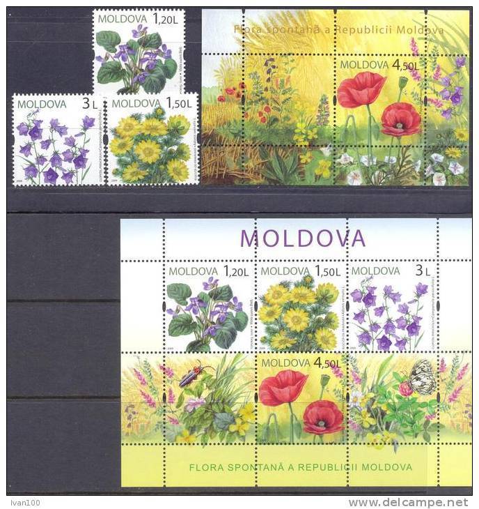 2009. Moldova, Wild Flowers, 3v + 2 S/s, Mint/** - Moldavia