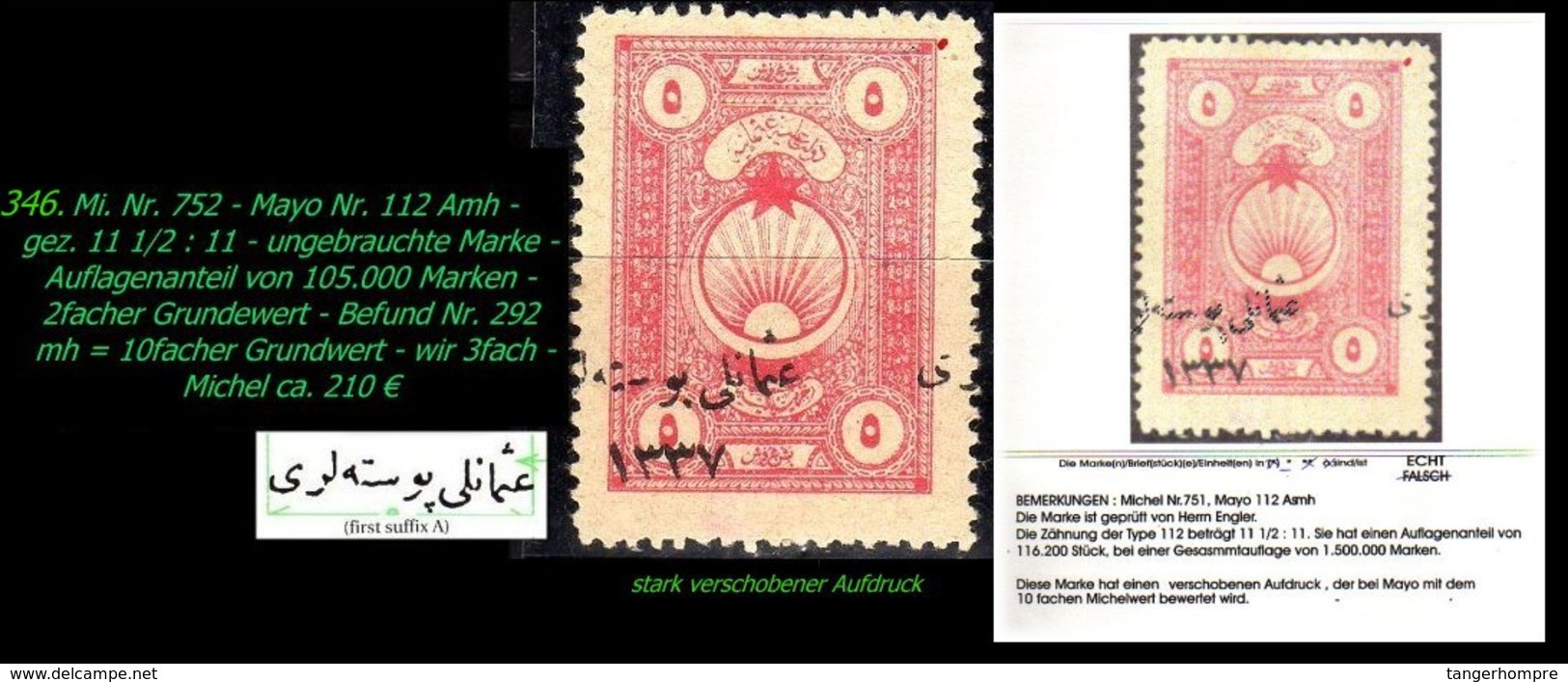 EARLY OTTOMAN SPECIALIZED FOR SPECIALIST, SEE...Mi. Nr. 752 - Mayo 112 Amh - - 1920-21 Kleinasien