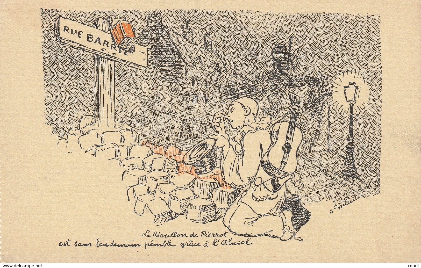 Ilustrateur WILLETTE- Le Réveillon De Pierrot Est Sans Lendemain Pénible Grâce à L'Alucol - Wilette
