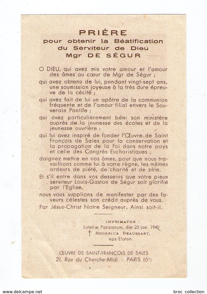 Prière Pour La Béatification De Louis-Gaston De Ségur (Paris, Pluneret) - Devotion Images