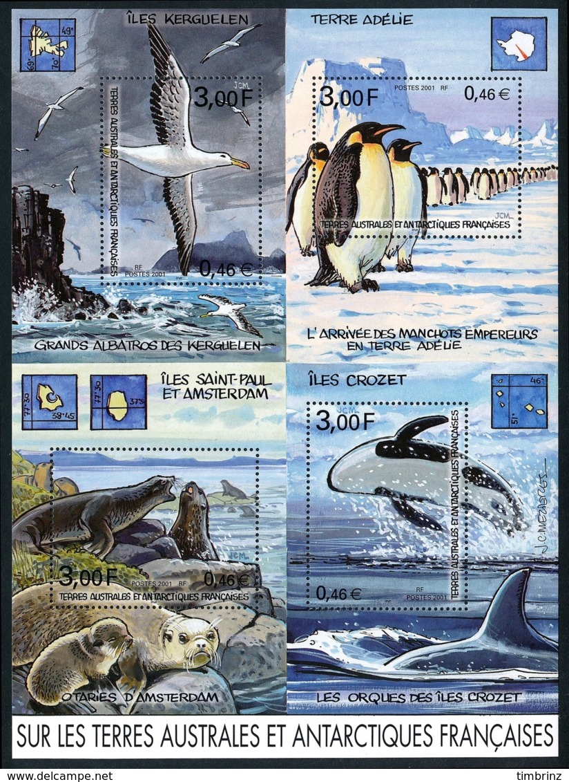 TAAF Année complète 2001  (NEUF ** MNH) :  Yv. 287 à 321 dont 2 BF et CARNET DE VOYAGE C308 (49 tp)  ..Réf.TAF21056