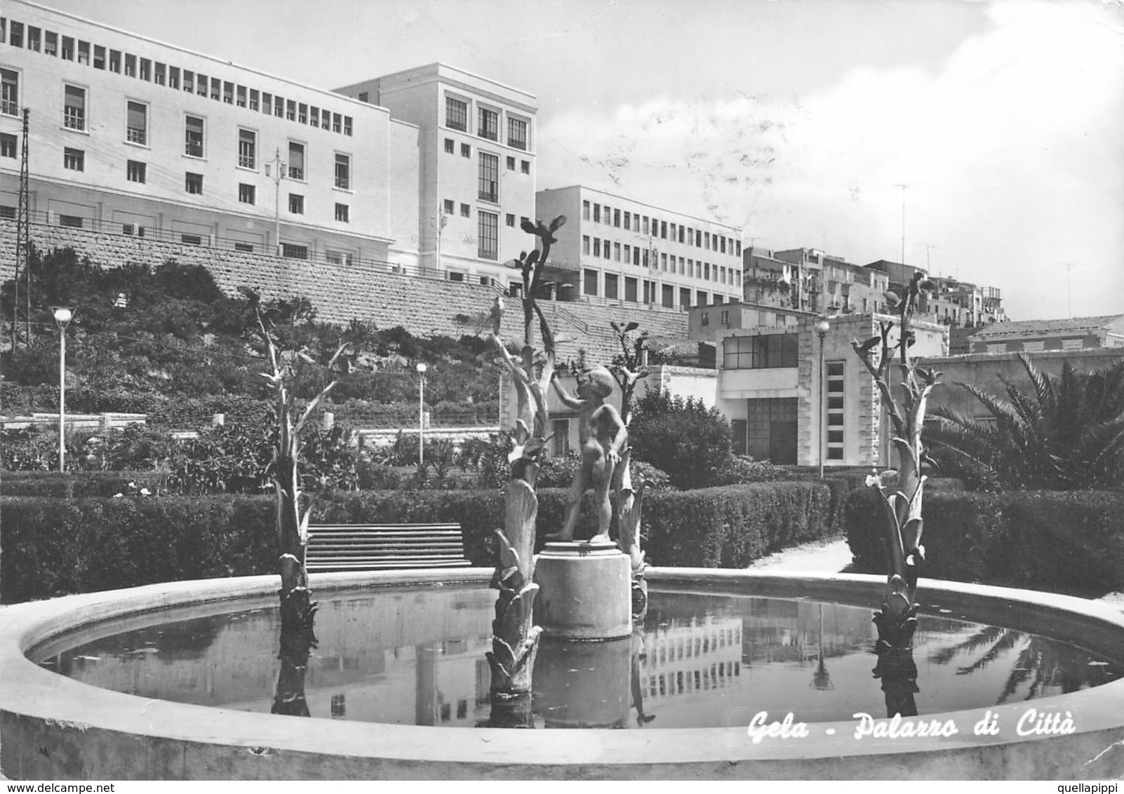 010498 "(CALTANISETTA)  GELA - PALAZZO DI CITTA' - HOTEL DE VILLE"  ARCH. '900, VERA FOTO. CART  SPED 1963 - Caltanissetta