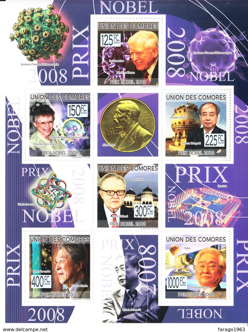 2009 Comoros Nobel Prize Winners Physics Economics Health  Complete Set Of 2 Sheets MNH  @ 60% FACE VALUE - Nobel Prize Laureates