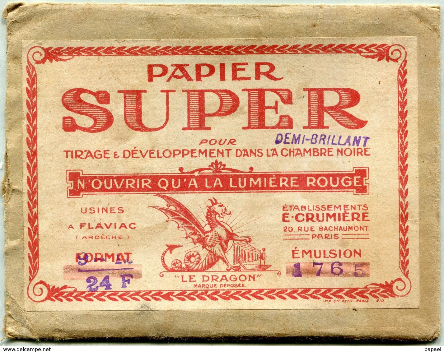 Ets E. Crumière - Papier Super Pour ''Tirage & Développement Dans La Chambre Noire'' - Zubehör & Material