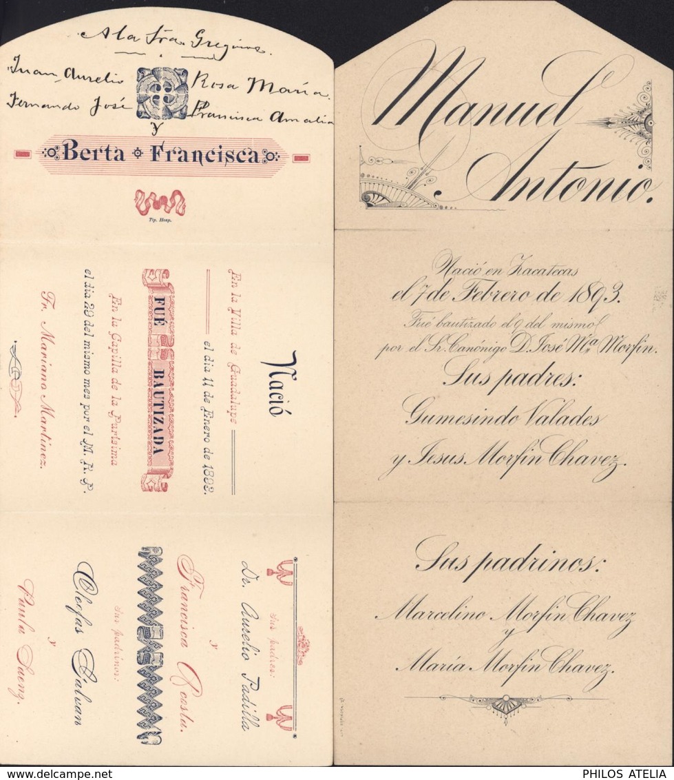 Mexique Faire-part Naissance De 1889 à 1898 5 Documents - Nacimiento & Bautizo
