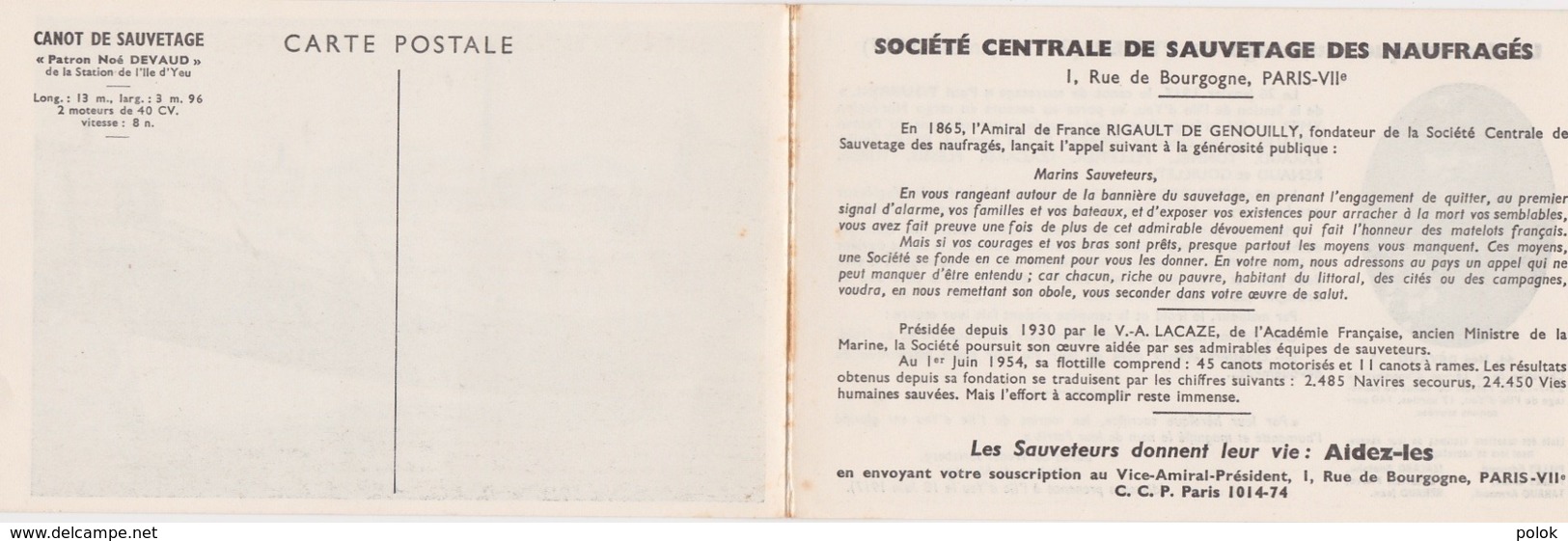 Bw - Carte Double ILE D'YEU (85) - SCSN - Canot De Sauvetage "Patron Noé Devaud" - Le Dramatique Sauvetage De L'YMER - Ile D'Yeu