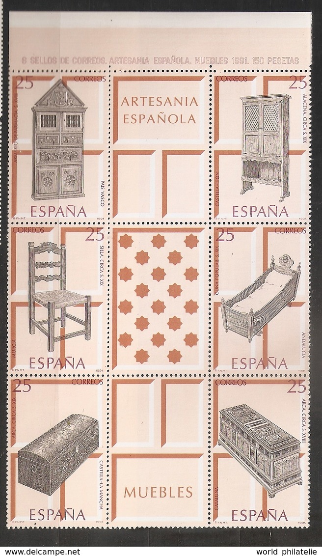 Espagne España 1991 N° 2736 / 41 ** Artisanat, Meubles, Armoire, Pharmacie, Vaisselier, Chaise, Lit, Landau, Coffre Bois - Neufs