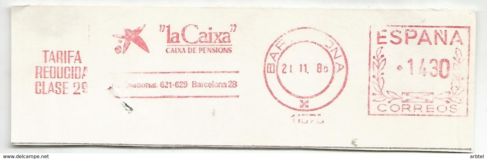 ESPAÑA FRANQUEO MECANICO METER BARCELONA LA CAIXA BANK MIRO - Cartas & Documentos