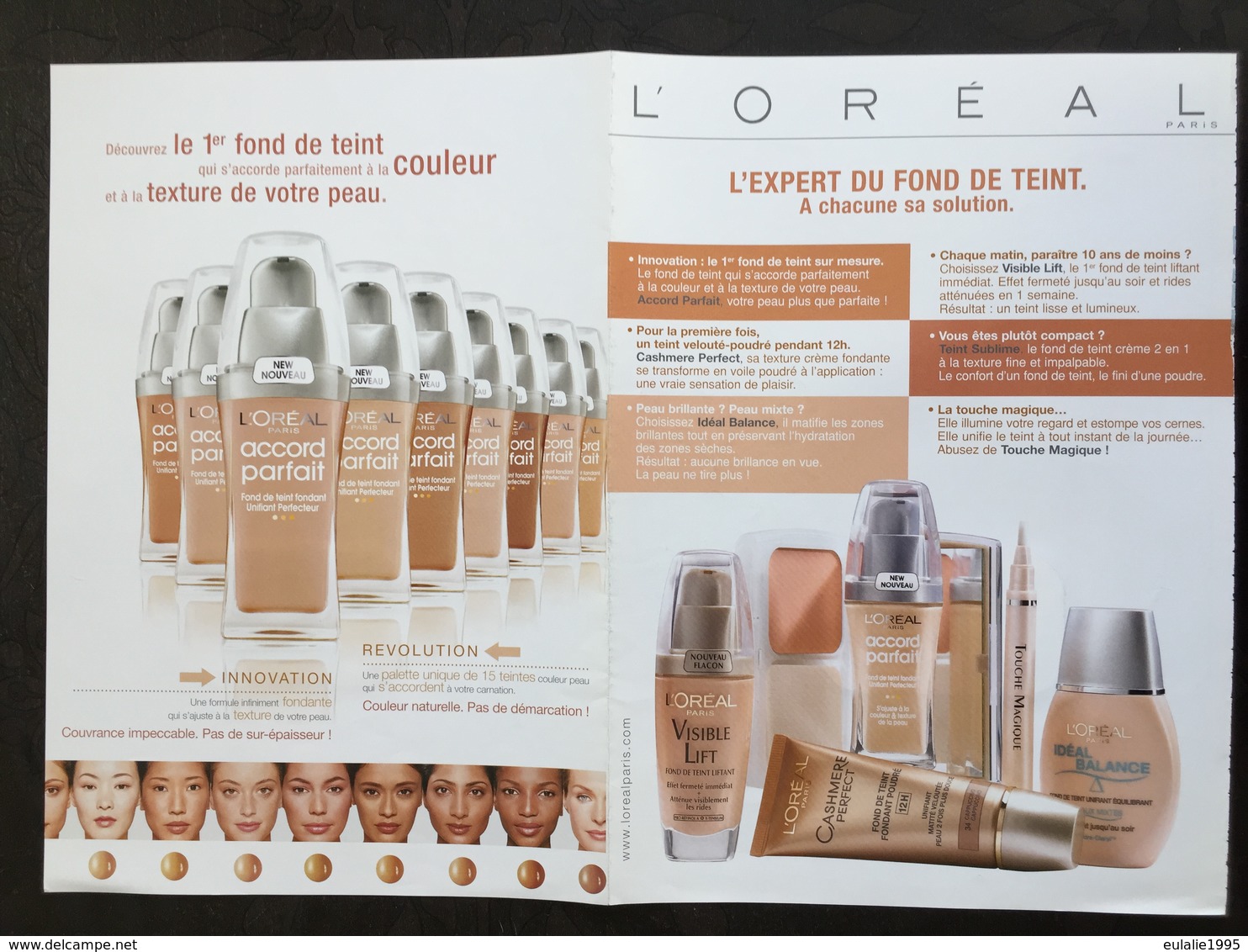 Ads Publicite Magazine Recto Verso  Avec Echantillon Double Page L'oreal Fond De Teint - Werbung (Zeitschriften)