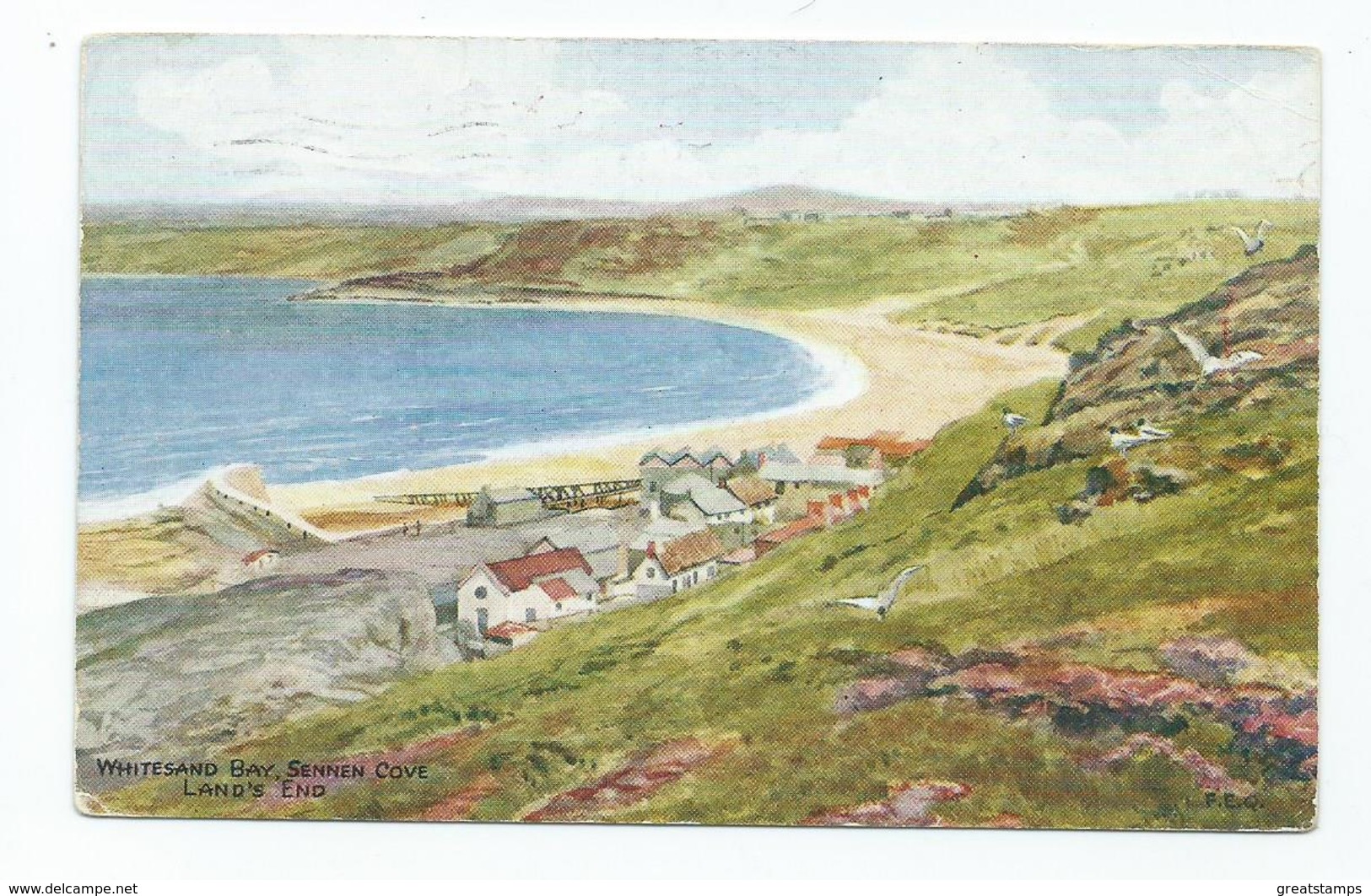 Cornwall  Postcard Whitesand Bay Sennen Cove. F.e.q. Artist Signed Salmon No Stampposted 1966 - Land's End