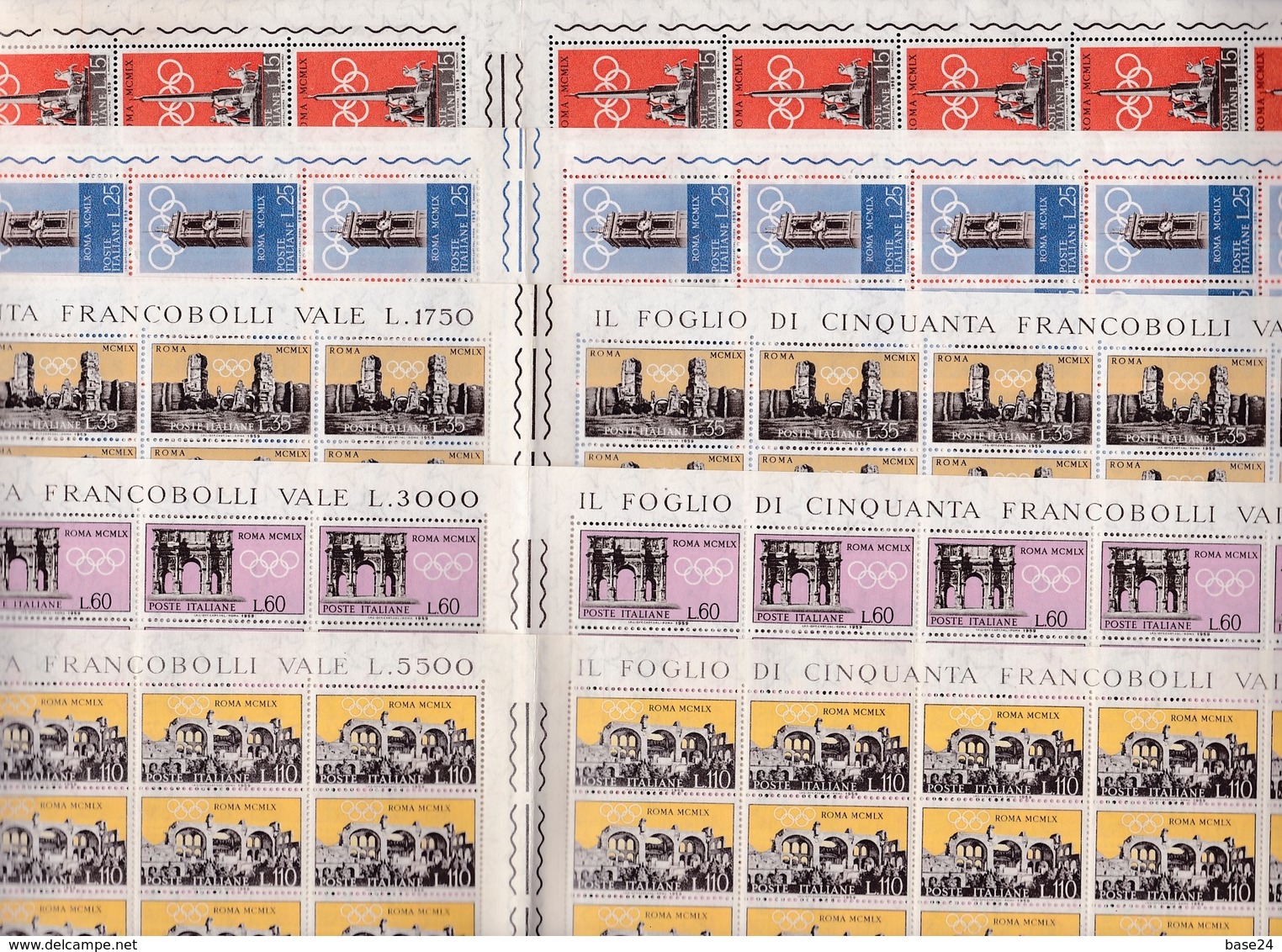1959 Italia Italy Repubblica PREOLIMPICA 100 Serie Di 5 Valori In Doppi Fogli Di 50 MNH** Pre-Olympic Double Sheets - Hojas Completas