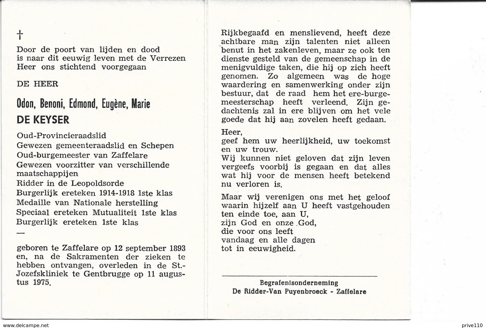 Burgemeester, O.De Keyzer °Zaffelare 1893-09-12 + Gentbrugge 1975-08-11 - Religion &  Esoterik