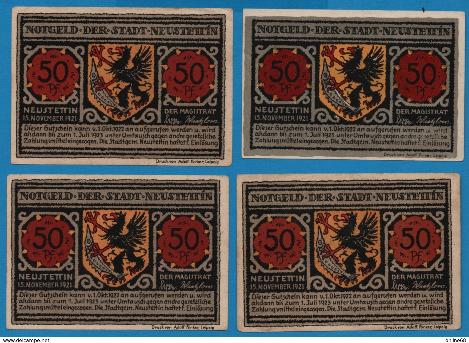Neustettin Stadt 4 X 50 Pfennig  15/11/1921  NOTGELD - [11] Emissions Locales