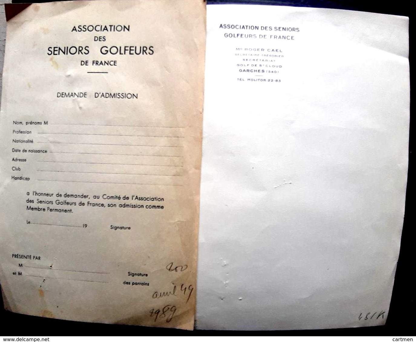 GOLF 7 LETTRES A EN TETE DE L'ASSOCIATION DES SENIORS GOLFEURS DE FRANCE GOLFE DE SAINT CLOUD VERS 1920 - Autres & Non Classés